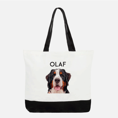 Personalized tote bags featuring custom pet portraits by Dogartco.