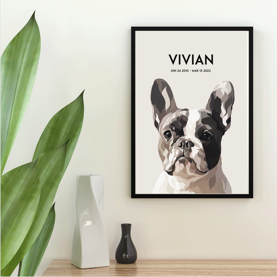 Personalized pet memorial gift, handmade custom portrait by Dogartco.